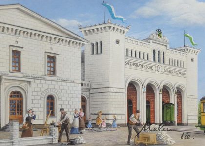 Minigemälde Nr 11 Bayerischer Bahnhof in Leipzig 1844 - fertiggestellt im Mai 2021 von Melanie Tietjen ©MelanTie