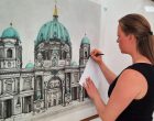 ©MelanTie Berliner Dom Bleistiftzeichnung mit Farbakzente in Acryl 12