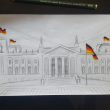 ©MelanTie Bundestagsgebäude - Bleistiftzeichnung mit farbigen Akzenten mit Acryl - 2. Skizze