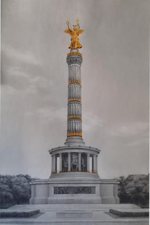 ©MelanTie Siegessäule Berlin Bleistiftzeichnung mit Farbakzent in Acryl 19